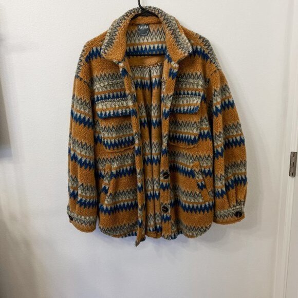 Orange and Blue Southwest Teddy‎ Shacket - Picture 2 of 3